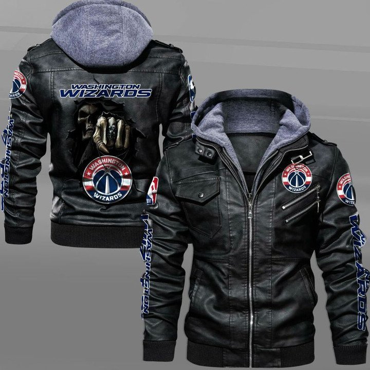Washington Wizards Leather Jacket Dead Skull IN Back - HVsun