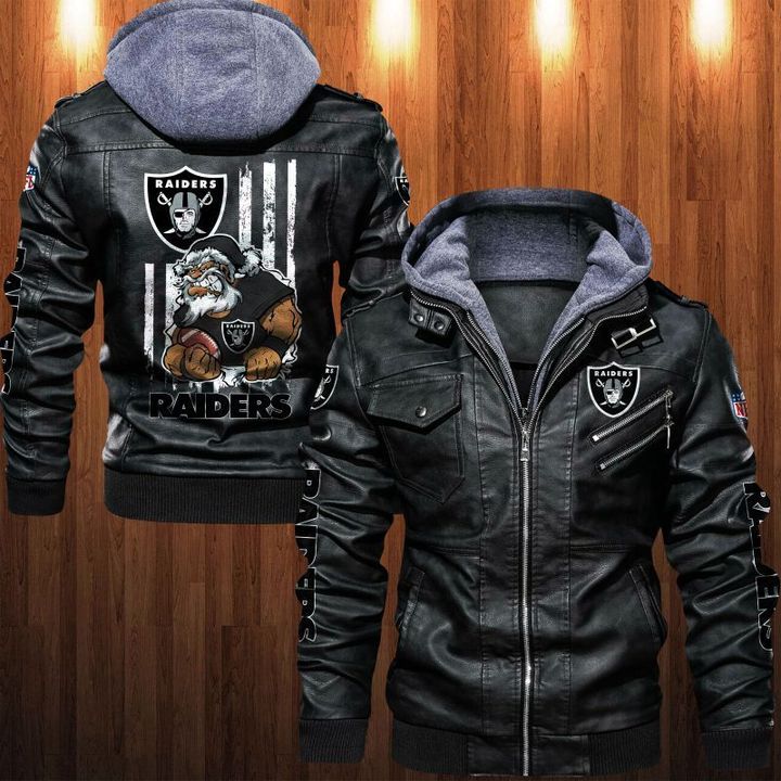 Las Vegas Raiders Leather Jacket Angry Santa Claus - HVsun