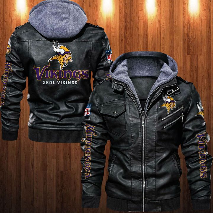 Minnesota Vikings Hooded Leather Jacket - HVsun