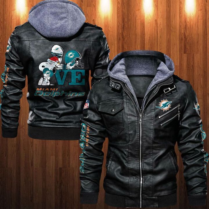 Snoopy Love Miami Dolphins Leather Jacket - HVsun