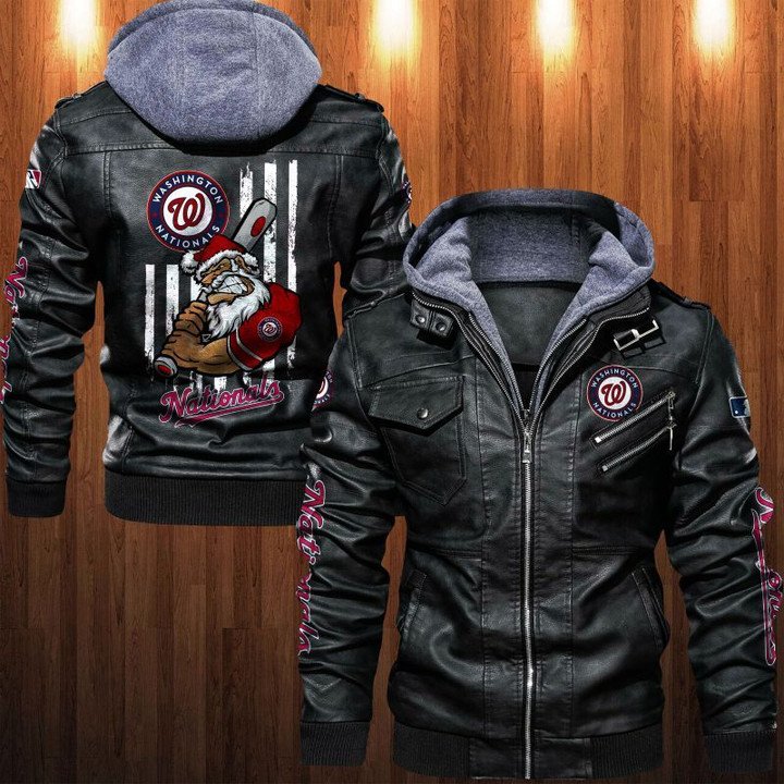 Washington Nationals Leather Jacket Angry Santa Claus - HVsun
