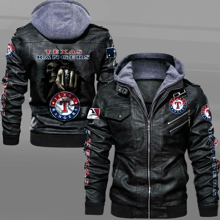 Texas Rangers Leather Jacket Dead Skull In Back - HVsun