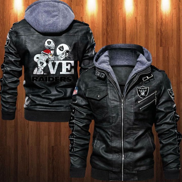 Snoopy Love Las Vegas Raiders Leather Jacket - HVsun