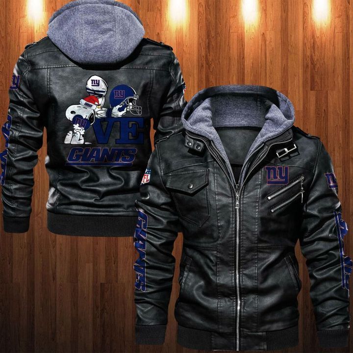 Snoopy Love New York Giants Leather Jacket - HVsun