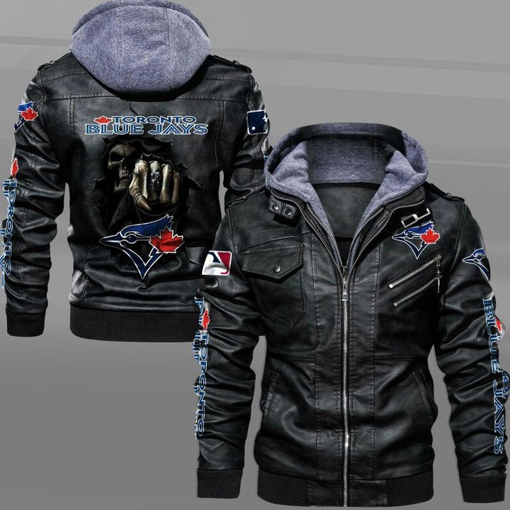 Toronto Blue Jays Leather Jacket Dead Skull On Back - HVsun