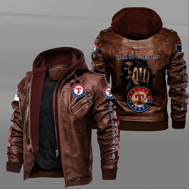 Texas Rangers Leather Jacket Dead Skull In Back - HVsun