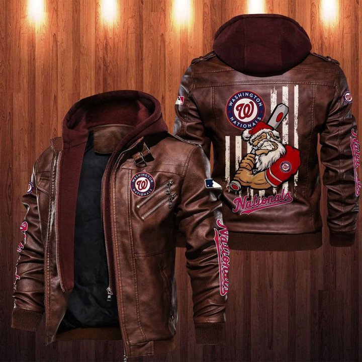 Washington Nationals Leather Jacket Angry Santa Claus - HVsun