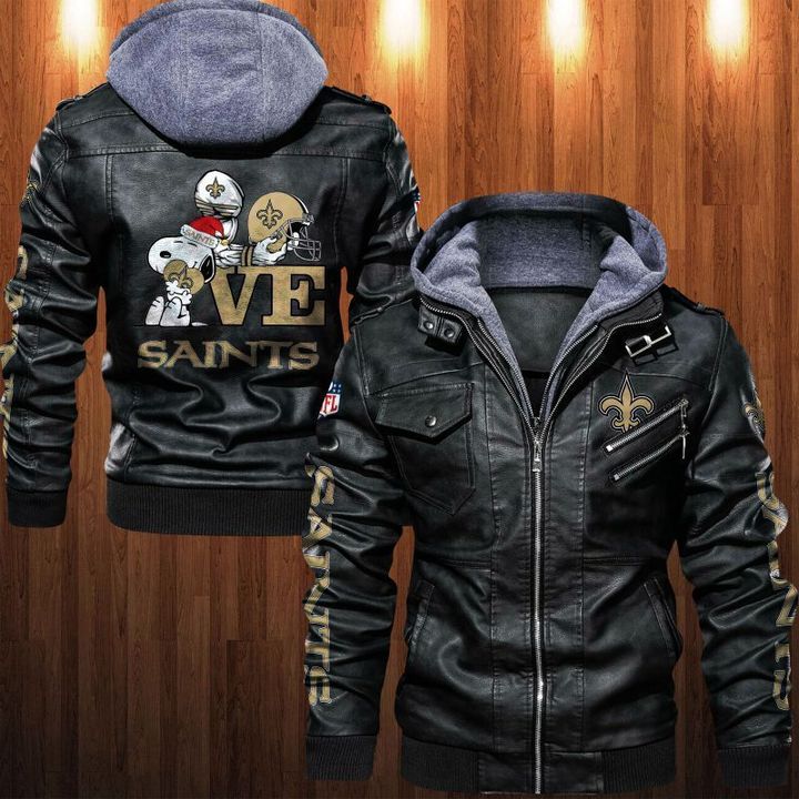 Snoopy Love New Orleans Saints Leather Jacket - HVsun