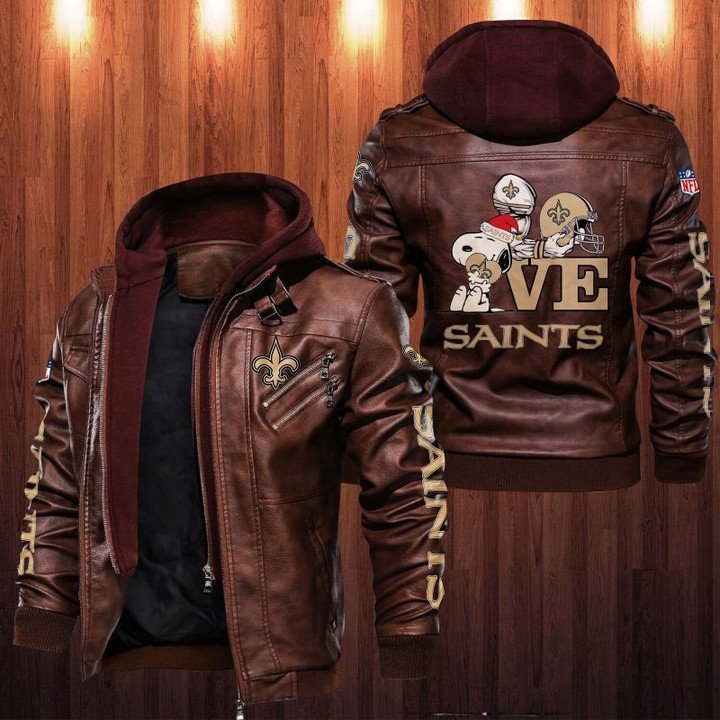 Snoopy Love New Orleans Saints Leather Jacket - HVsun