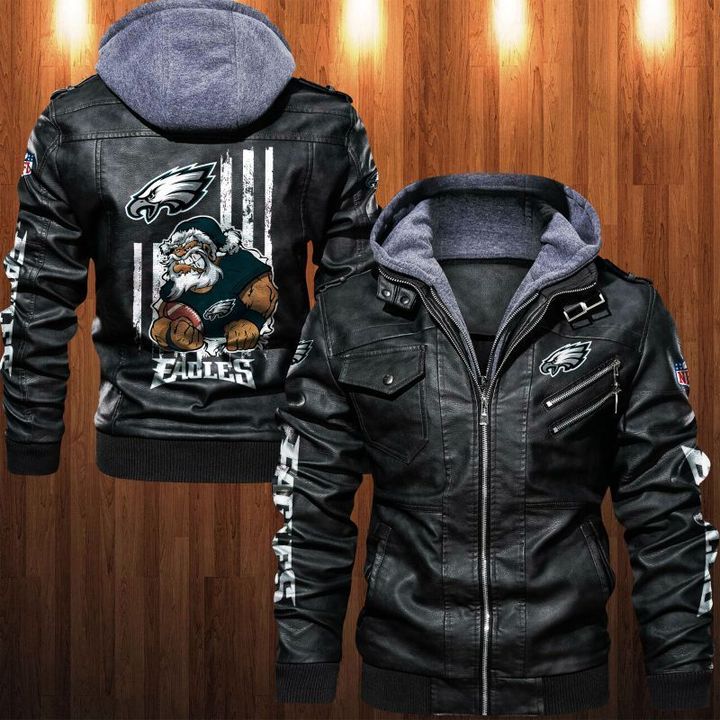 Philadelphia Eagles Leather Jacket Angry Santa Claus - HVsun