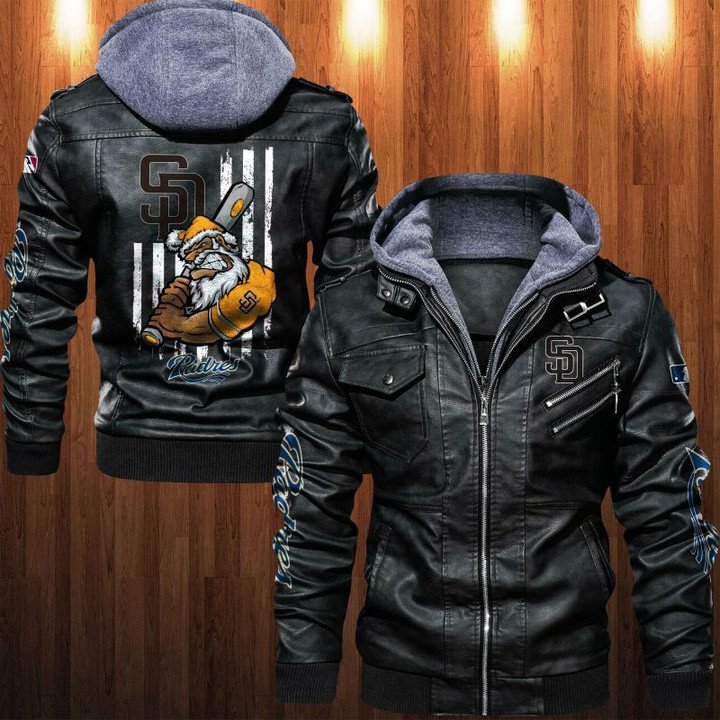 San Diego Padres Leather Jacket Angry Santa Claus - HVsun