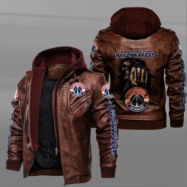 Washington Wizards Leather Jacket Dead Skull IN Back - HVsun