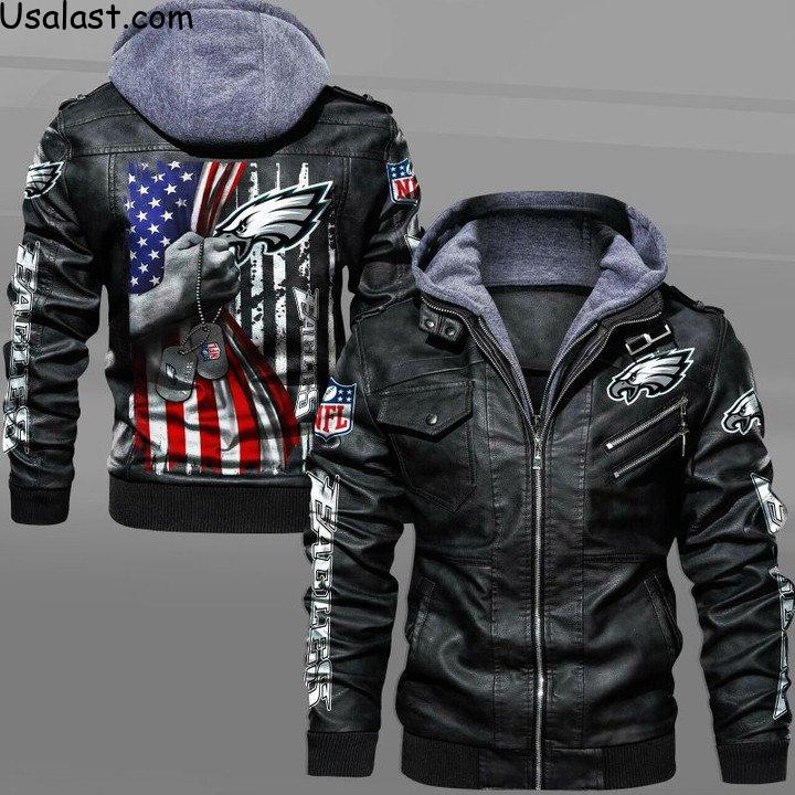 Philadelphia Eagles Military Dog Tag Leather Jacket - HVsun