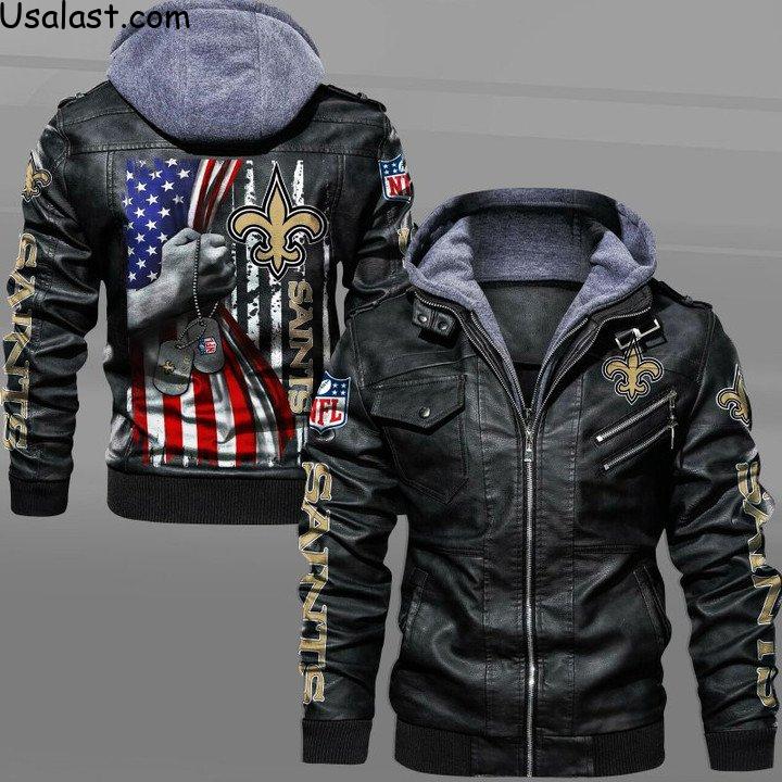 New Orleans Saints Military Dog Tag Leather Jacket - HVsun