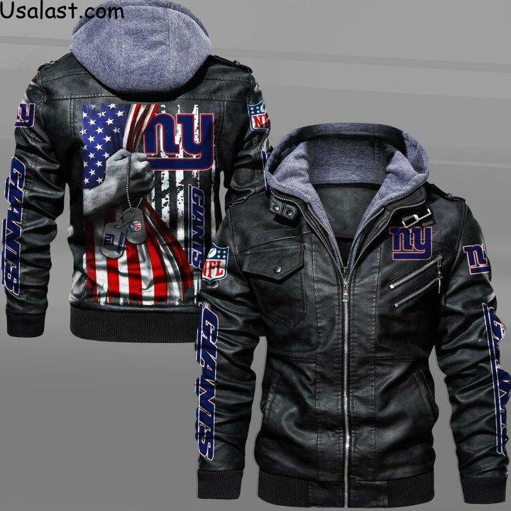 New York Giants Military Dog Tag Leather Jacket - HVsun