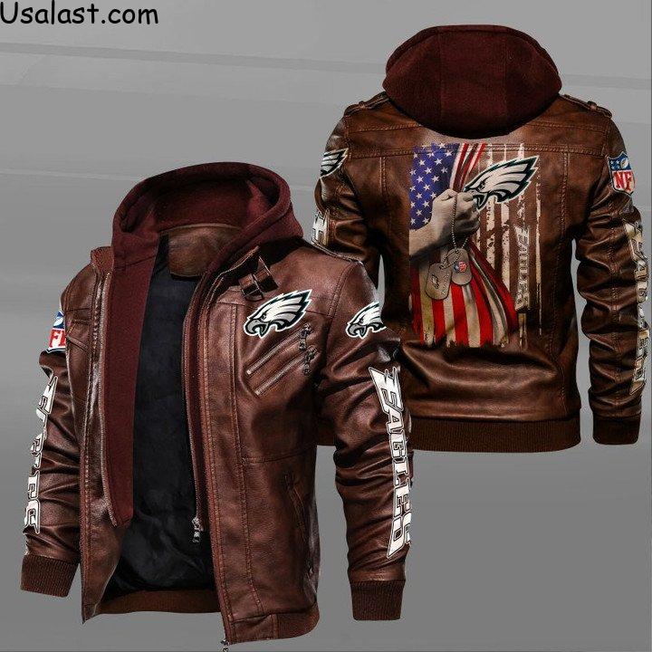 Philadelphia Eagles Military Dog Tag Leather Jacket - HVsun