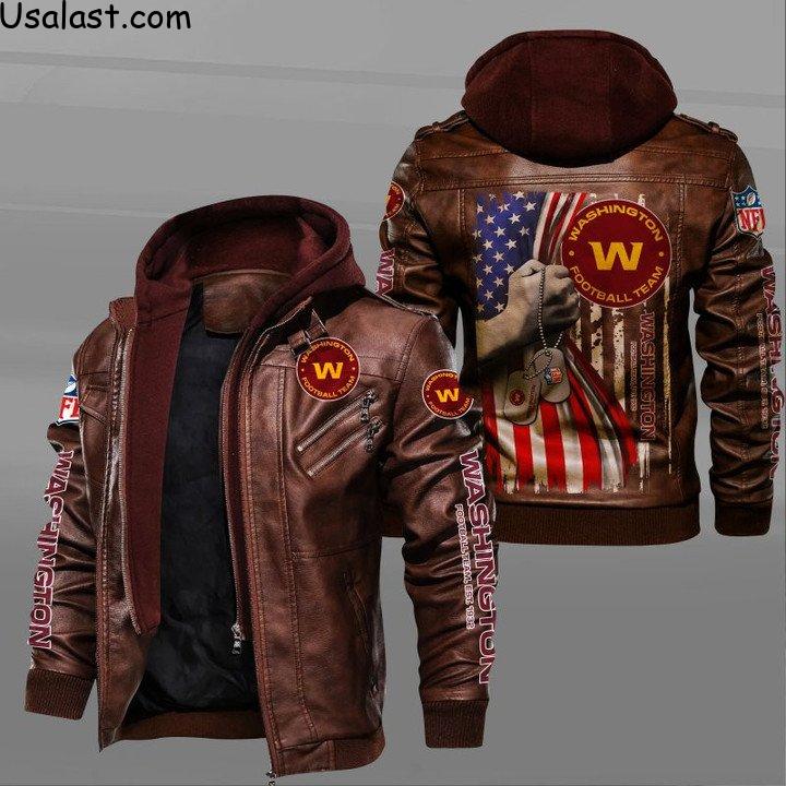 Washington Football Team Military Dog Tag Leather Jacket - HVsun