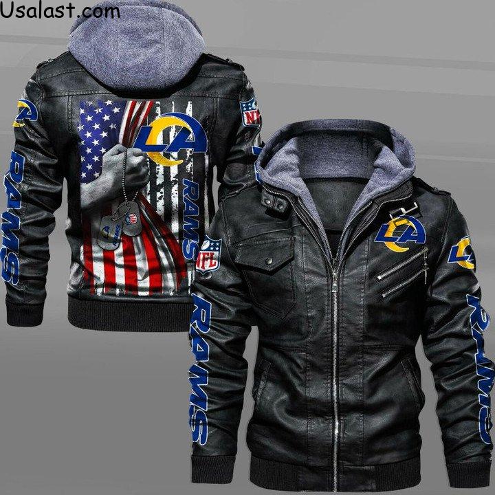 Los Angeles Rams Military Dog Tag Leather Jacket - HVsun