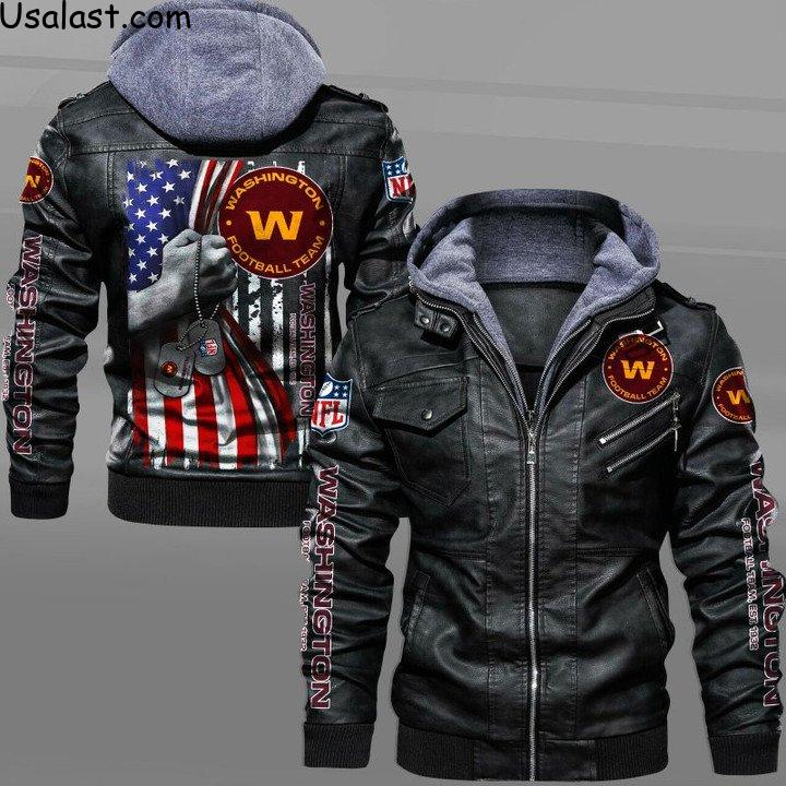 Washington Football Team Military Dog Tag Leather Jacket - HVsun