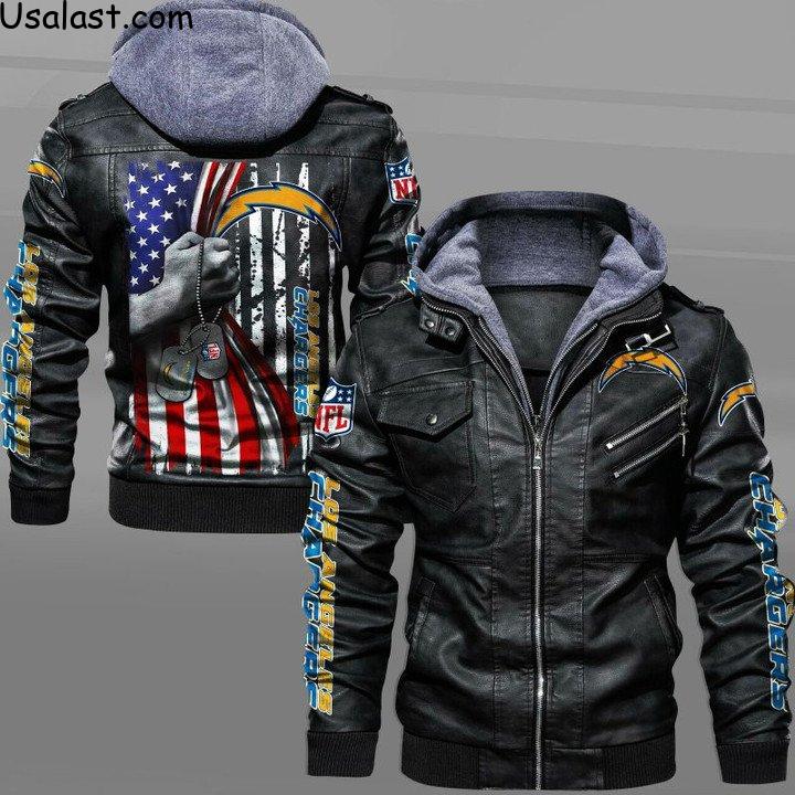 Los Angeles Chargers Military Dog Tag Leather Jacket - HVsun