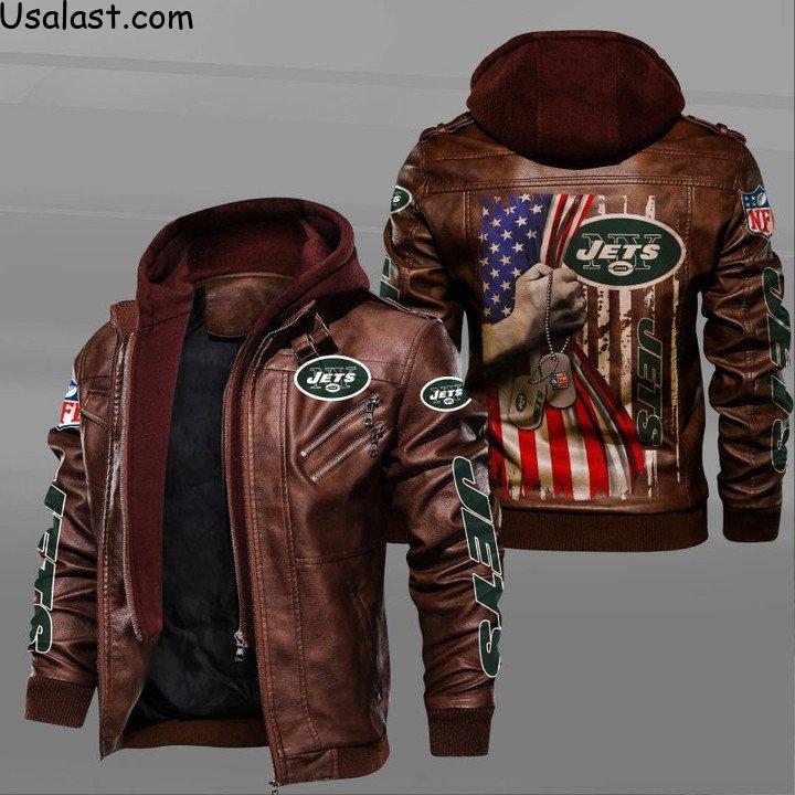 New York Jets Military Dog Tag Leather Jacket - HVsun