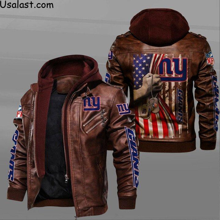 New York Giants Military Dog Tag Leather Jacket - HVsun