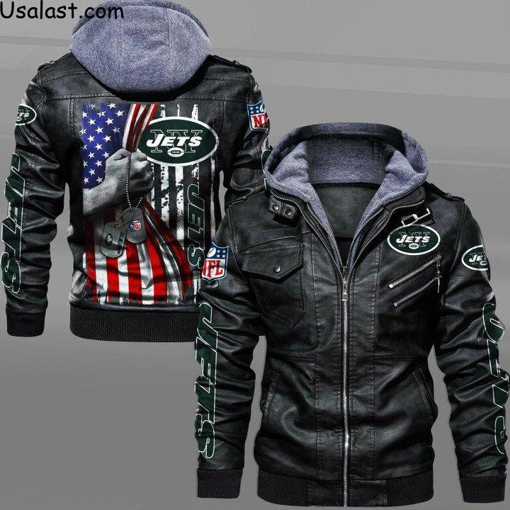 New York Jets Military Dog Tag Leather Jacket - HVsun