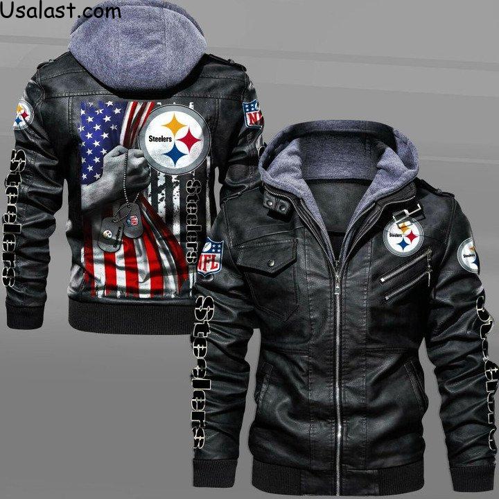 Pittsburgh Steelers Military Dog Tag Leather Jacket - HVsun