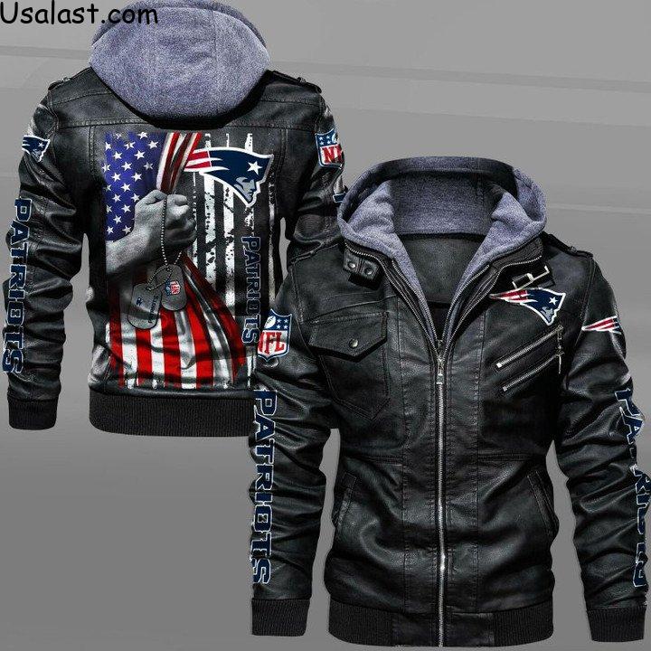 New England Patriots Military Dog Tag Leather Jacket - HVsun