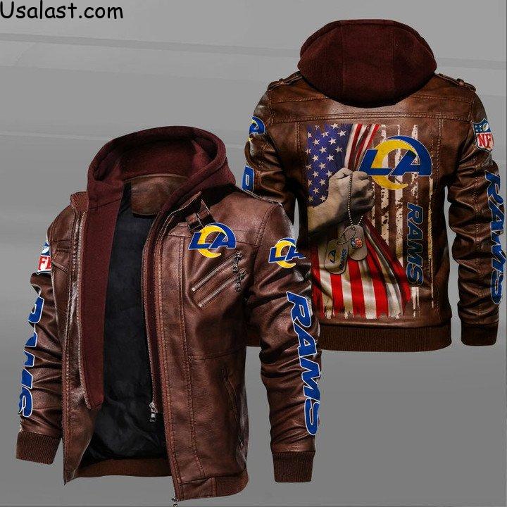 Los Angeles Rams Military Dog Tag Leather Jacket - HVsun