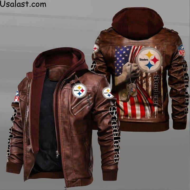 Pittsburgh Steelers Military Dog Tag Leather Jacket - HVsun