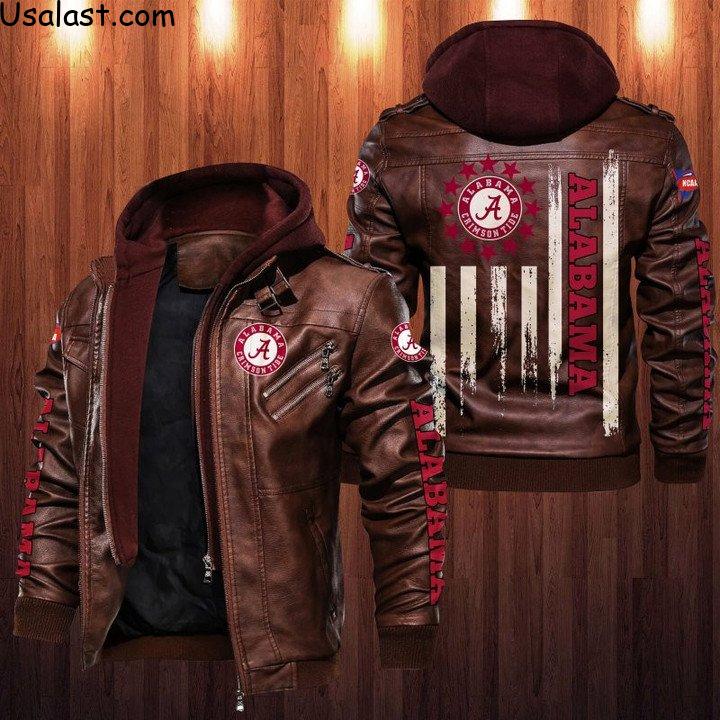 Alabama Crimson Tide American Flag Leather Jacket - HVsun