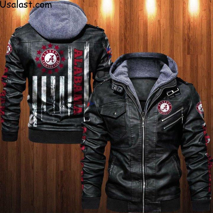 Alabama Crimson Tide American Flag Leather Jacket - HVsun