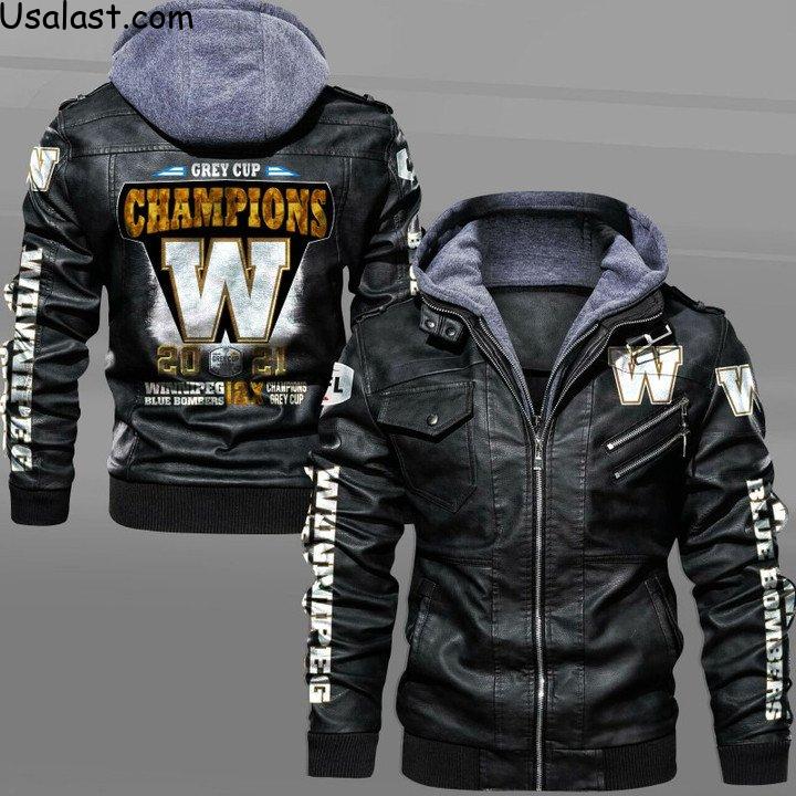 Winnipeg Blue Bombers Grey Cup 2021 Champions Leather Jacket - HVsun