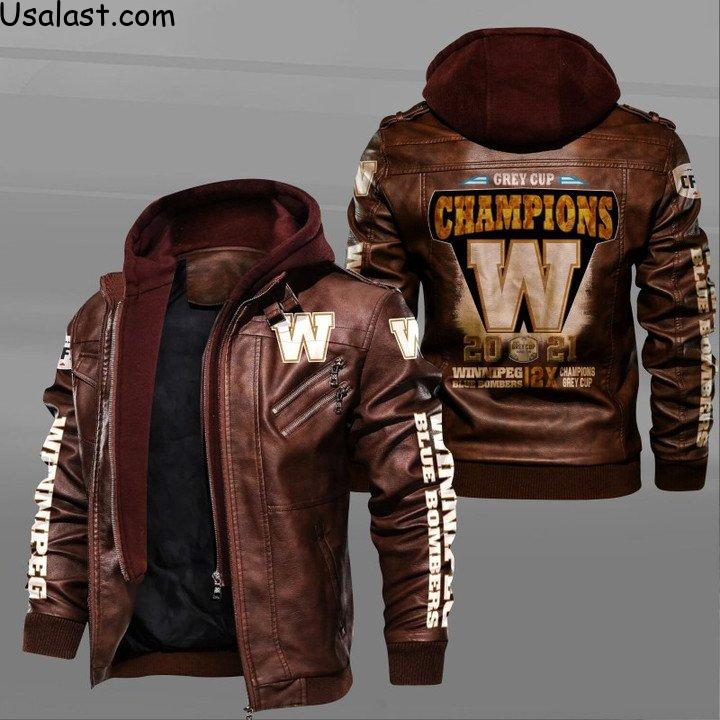 Winnipeg Blue Bombers Grey Cup 2021 Champions Leather Jacket - HVsun