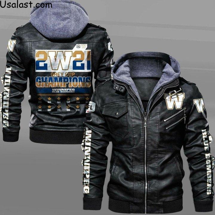 Winnipeg Blue Bombers Grey Cup 2021 Champions Leather Jacket Style 2 - HVsun