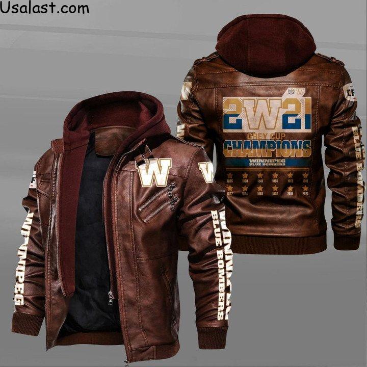 Winnipeg Blue Bombers Grey Cup 2021 Champions Leather Jacket Style 2 - HVsun