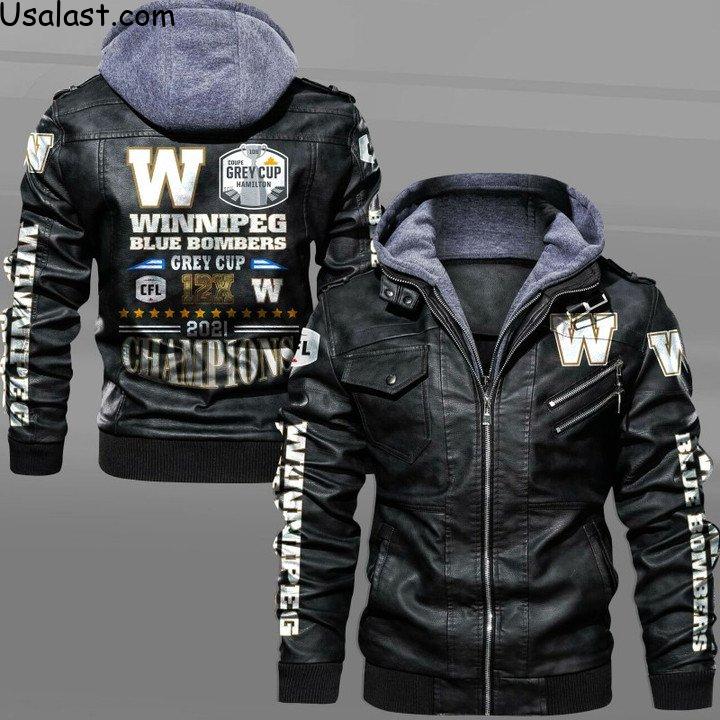 Winnipeg Blue Bombers Grey Cup 2021 Champions Leather Jacket Style 1 - HVsun
