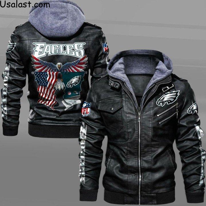 Philadelphia Eagles Bald Eagle American Flag Leather Jacket - HVsun