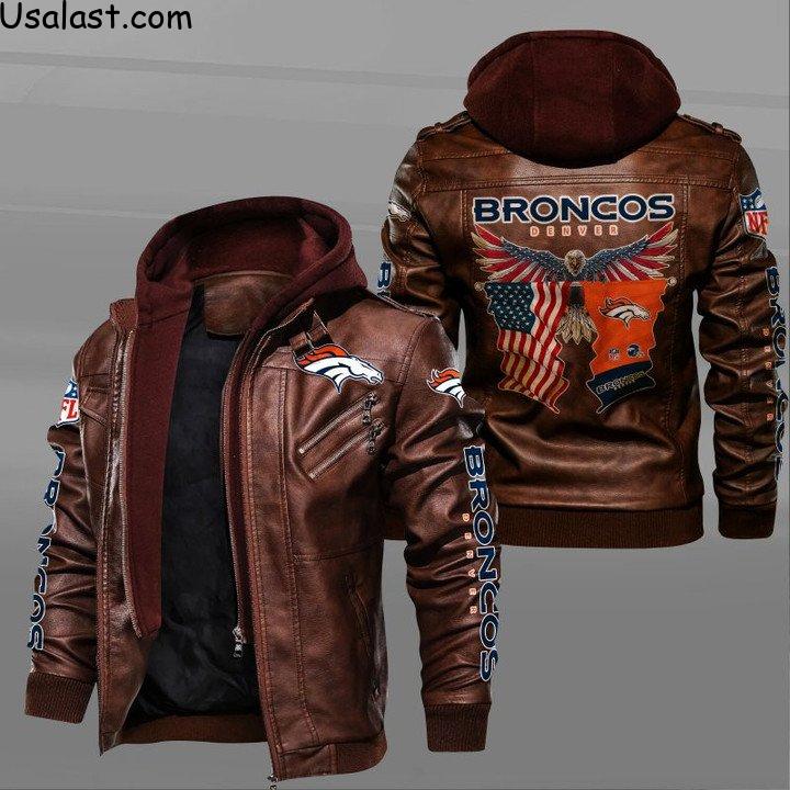 Denver Broncos Bald Eagle American Flag Leather Jacket - USALast