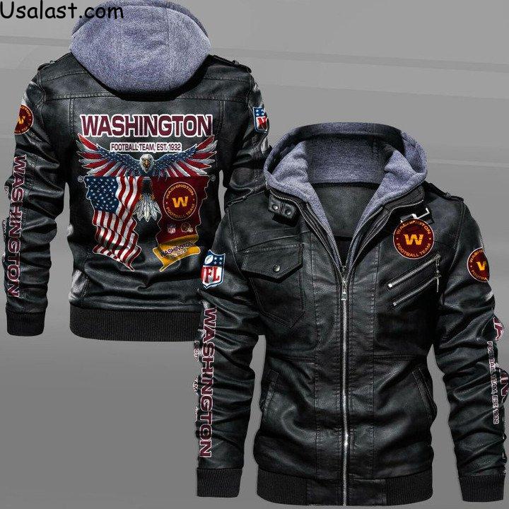Washington Football Team Bald Eagle American Flag Leather Jacket - HVsun