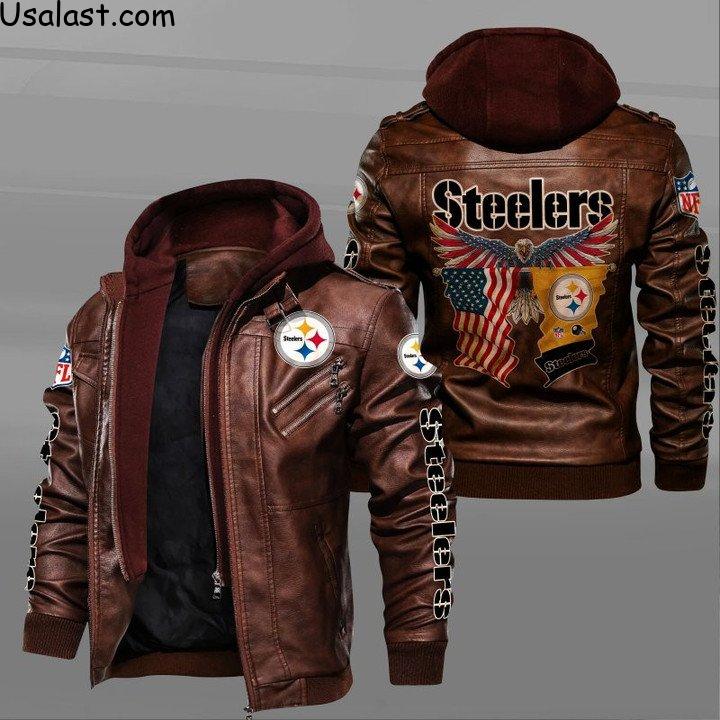 Pittsburgh Steelers Bald Eagle American Flag Leather Jacket - HVsun