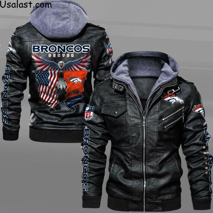 Denver Broncos Bald Eagle American Flag Leather Jacket - USALast