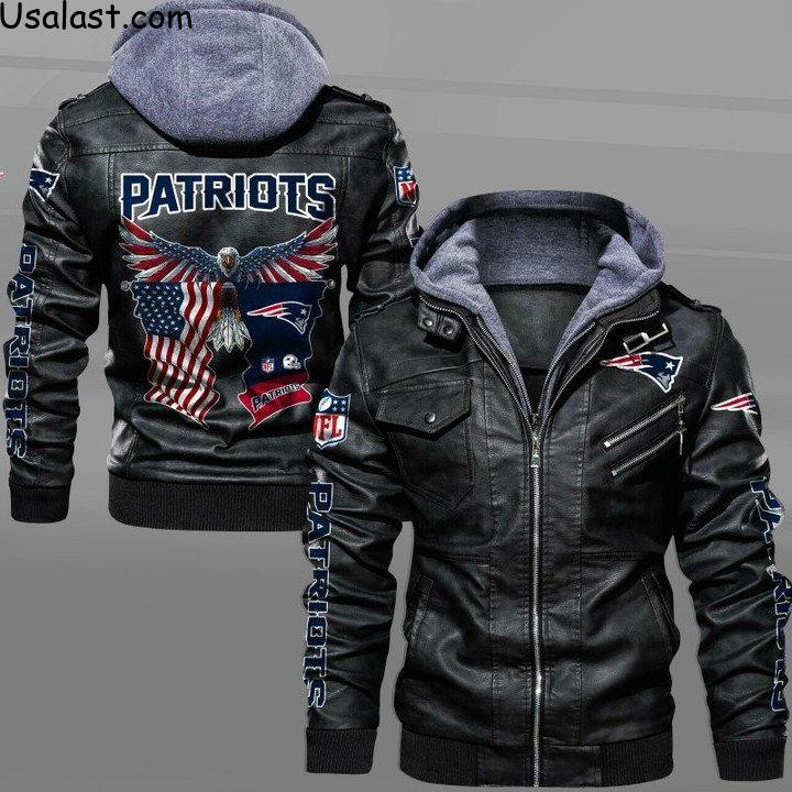 New England Patriots Bald Eagle American Flag Leather Jacket - HVsun