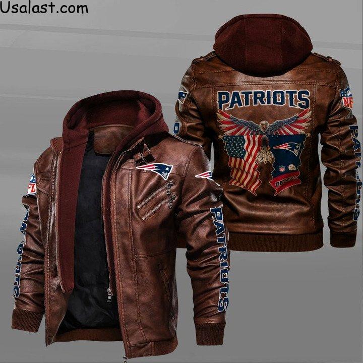 New England Patriots Bald Eagle American Flag Leather Jacket - HVsun