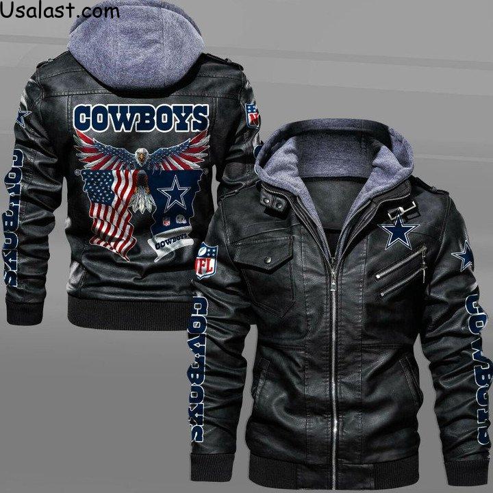 Dallas Cowboys Bald Eagle American Flag Leather Jacket - USALast