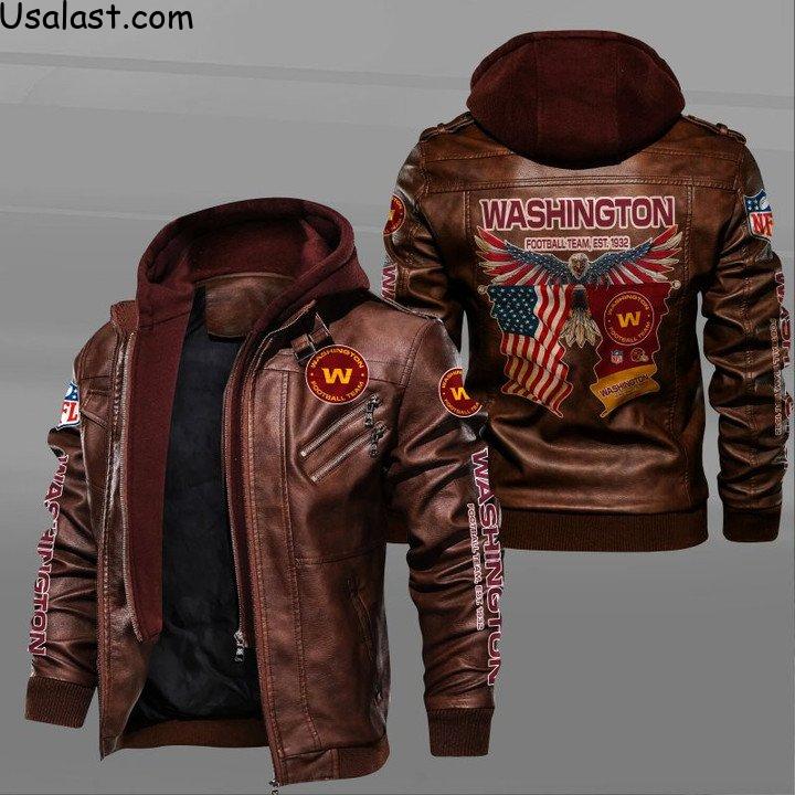 Washington Football Team Bald Eagle American Flag Leather Jacket - HVsun