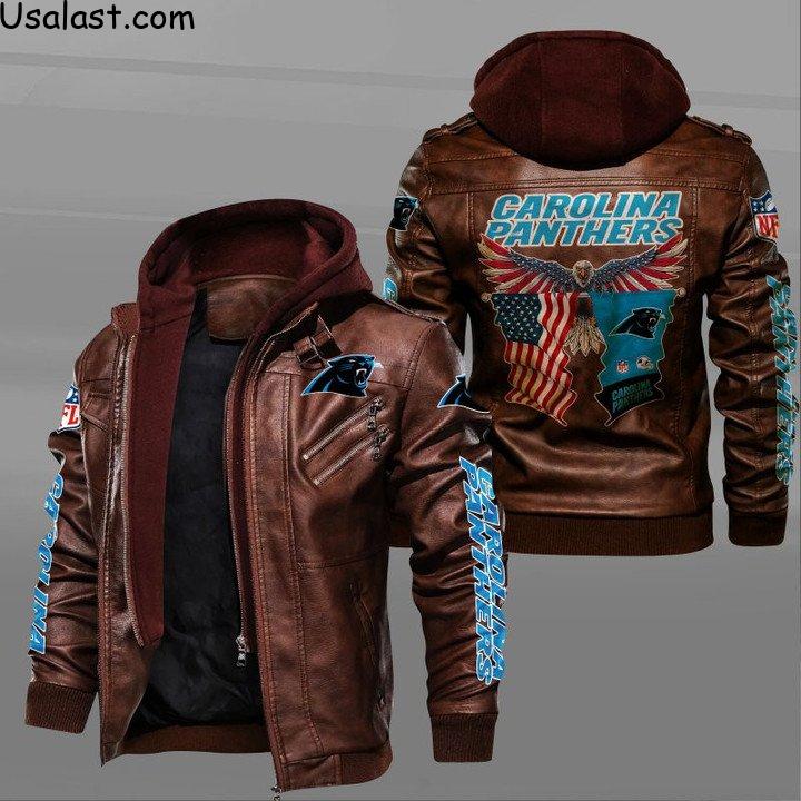 Carolina Panthers Bald Eagle American Flag Leather Jacket - HVsun