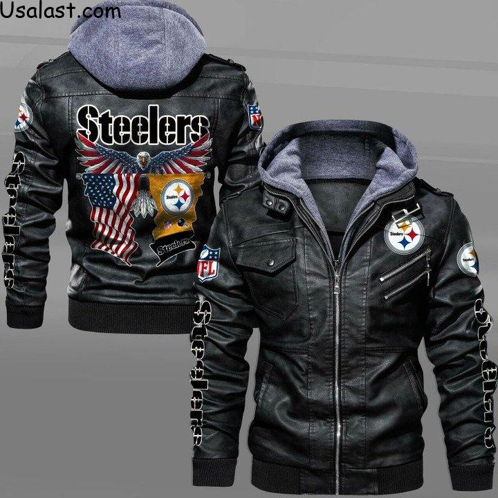 Pittsburgh Steelers Bald Eagle American Flag Leather Jacket - HVsun