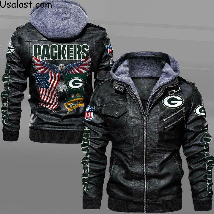 Green Bay Packers Bald Eagle American Flag Leather Jacket - USALast